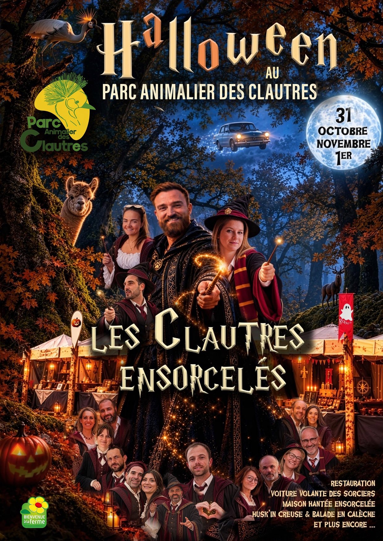 Affiche Halloween au Parc Animalier des Clautres : Les Clautres ensorcelés, 31 octobre et 1er novembre
